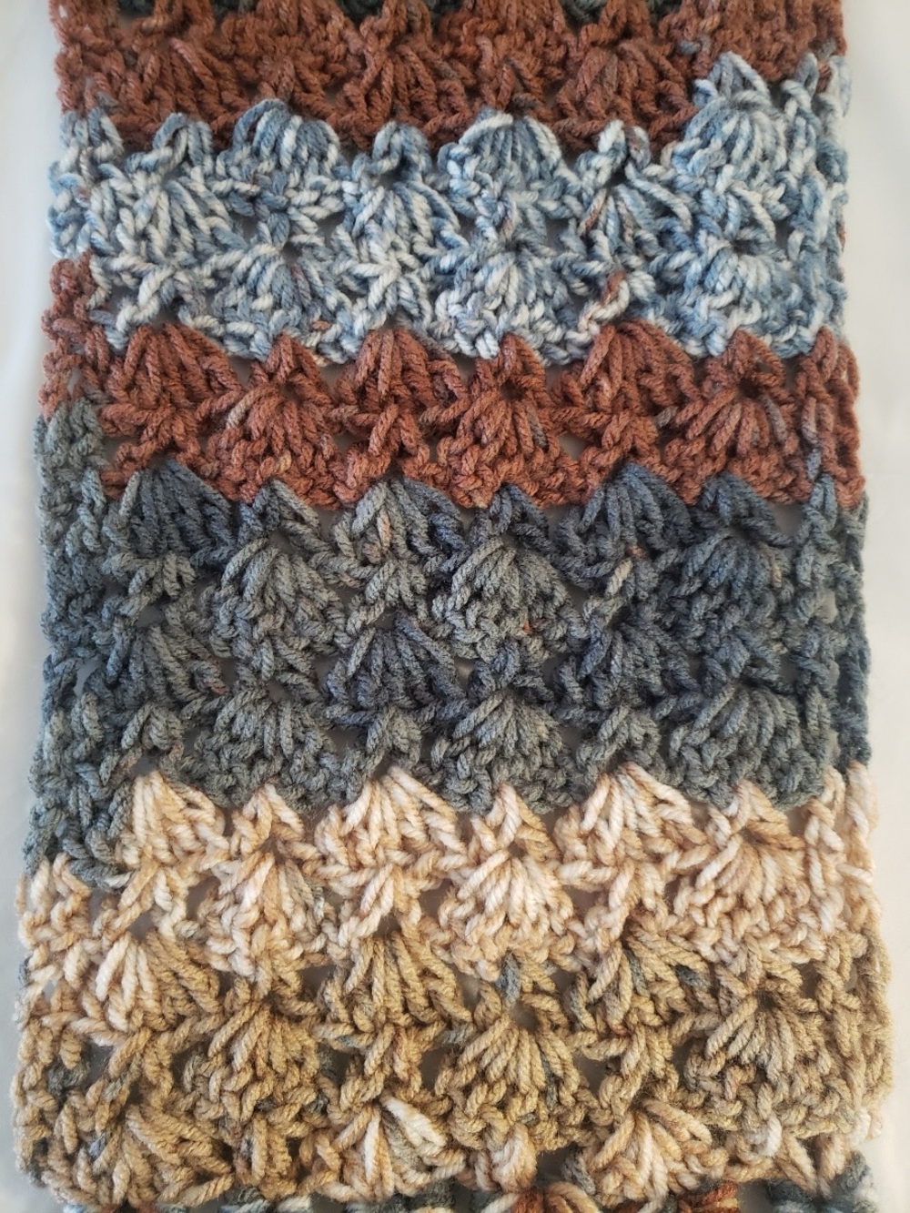Handmade Multicolor Crochet Scarf - Neutral Tones 67”x7” - Picture 2 of 4